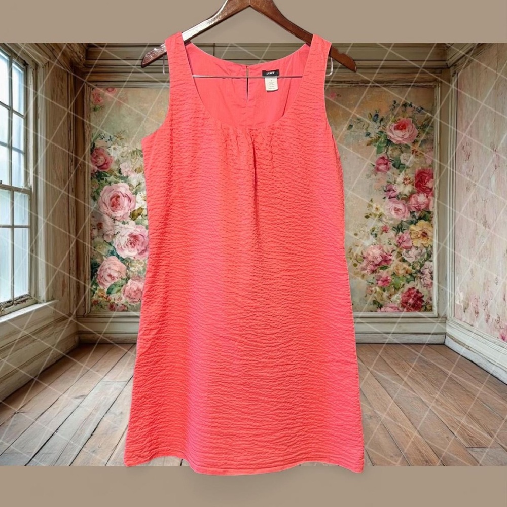J‎ Crew Embossed Cotton Piazza Dress Salmon Pink Lined Womens Size 8